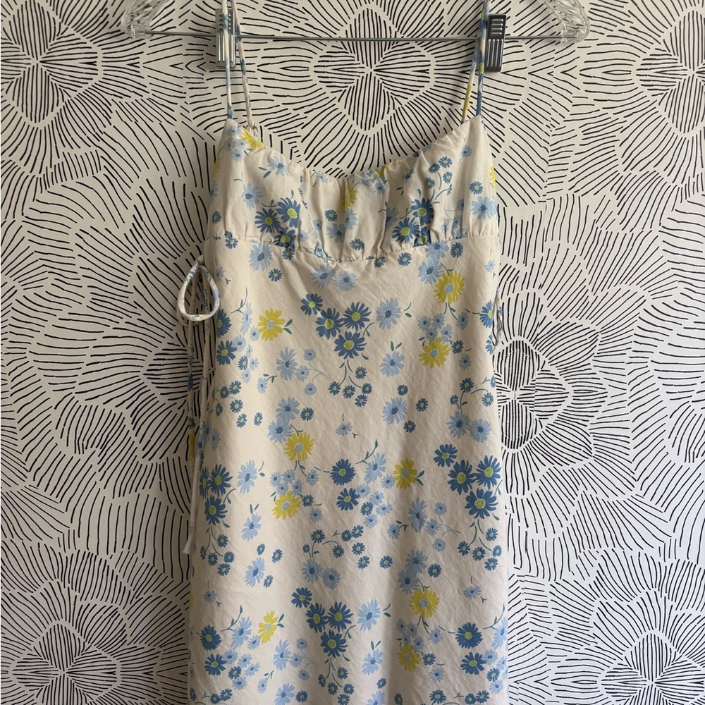 Zara Cream Dress with Blue and Yellow Floral Pattern